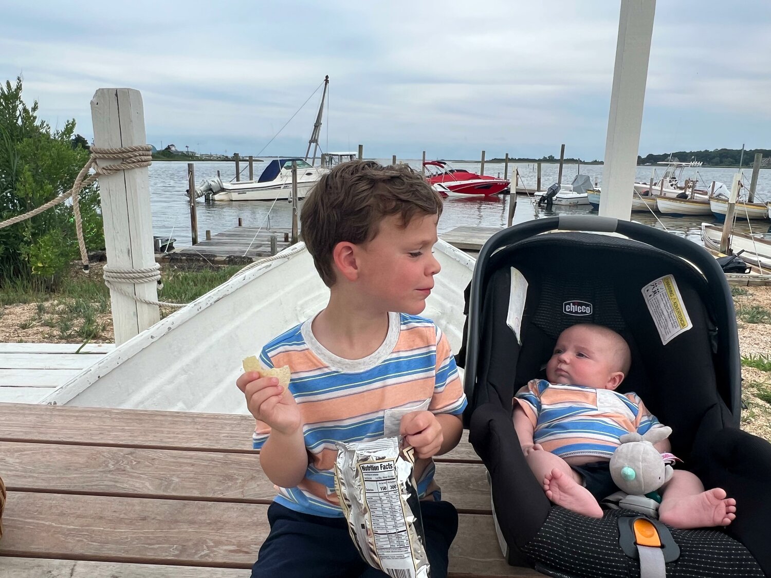 Harry (age 4) and Tommy (3 months) of Center Moriches enjoyed their first summer as brothers, with many nights of fun and chips down at Silly Lily!